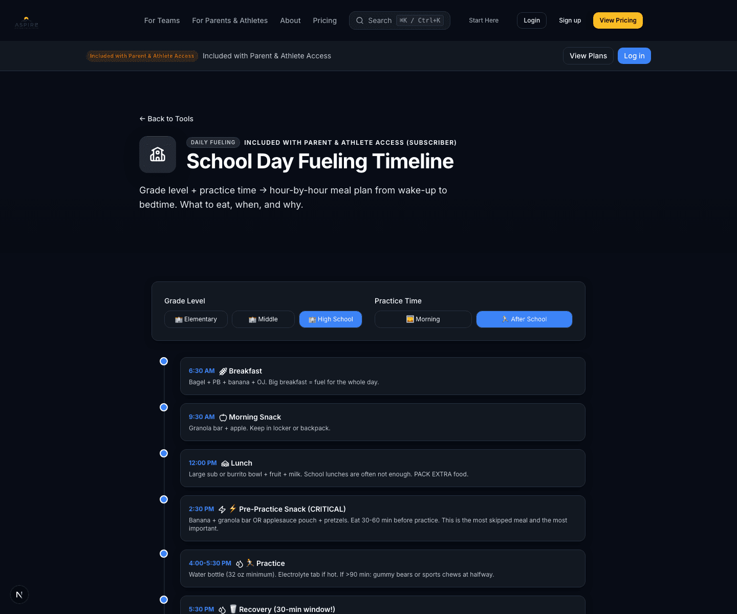 School Day Fueling Timeline