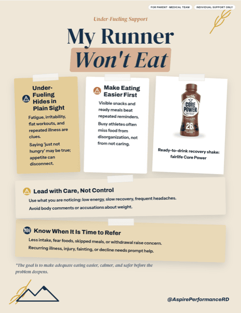 My Runner Won't Eat printable sports nutrition handout preview
