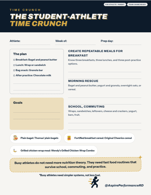 The Student-Athlete Time Crunch: Nutrition When There's No Time printable sports nutrition handout preview