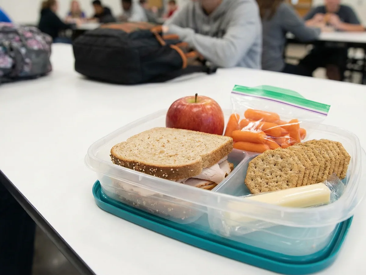 School-day lunch and snack setup for a runner's family fueling plan.