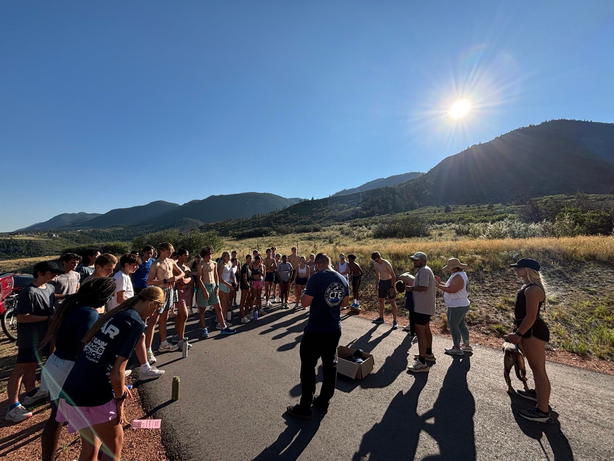 Cross country team huddle