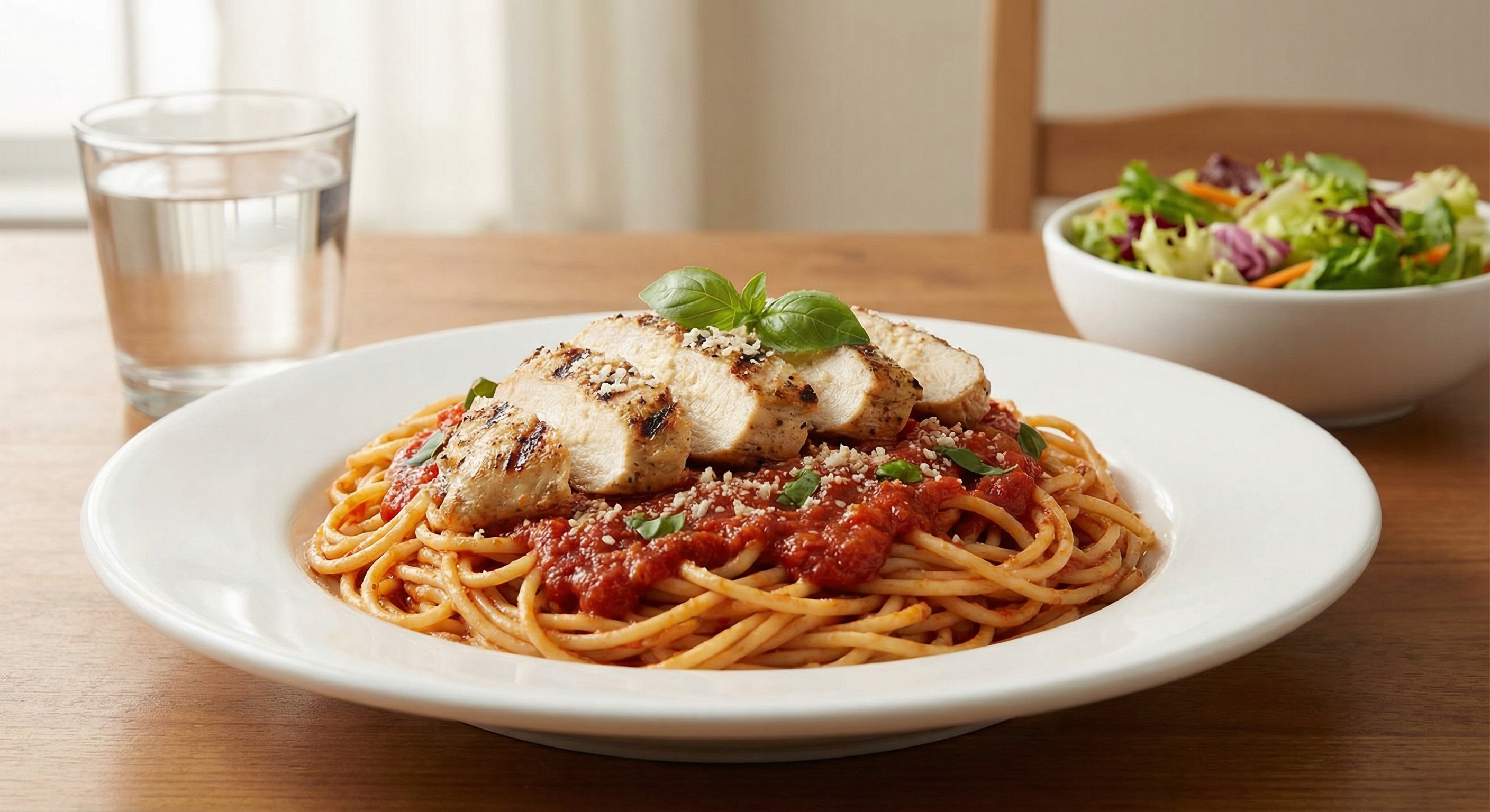 Pasta and chicken serving line