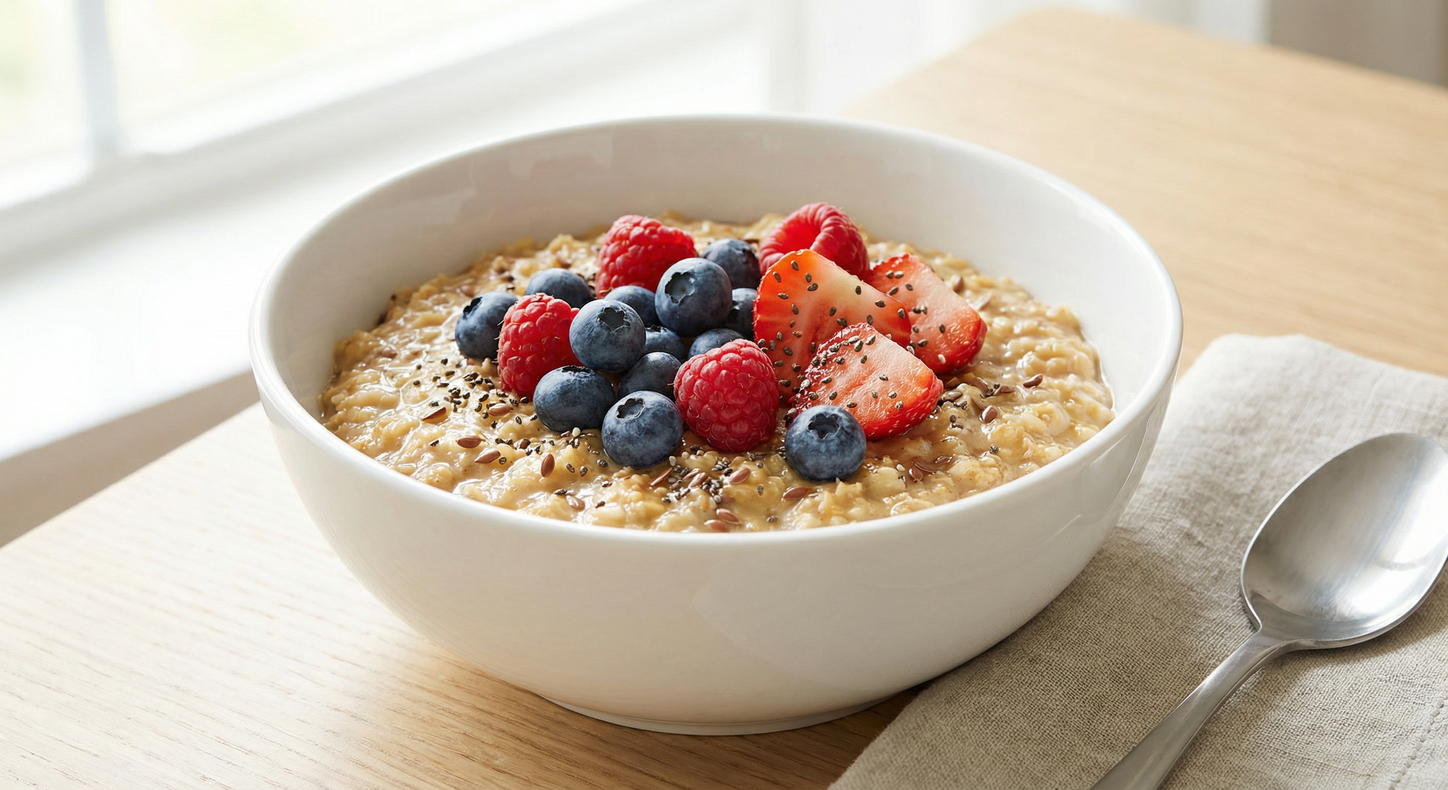 Fortified oatmeal + berries breakfast