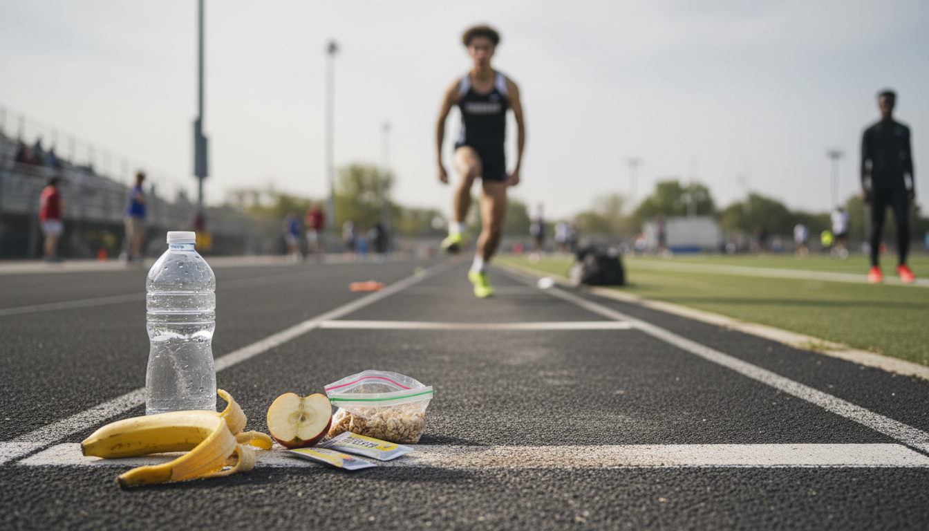 Jump-event image used as a visual anchor for pole-vault meet fueling.