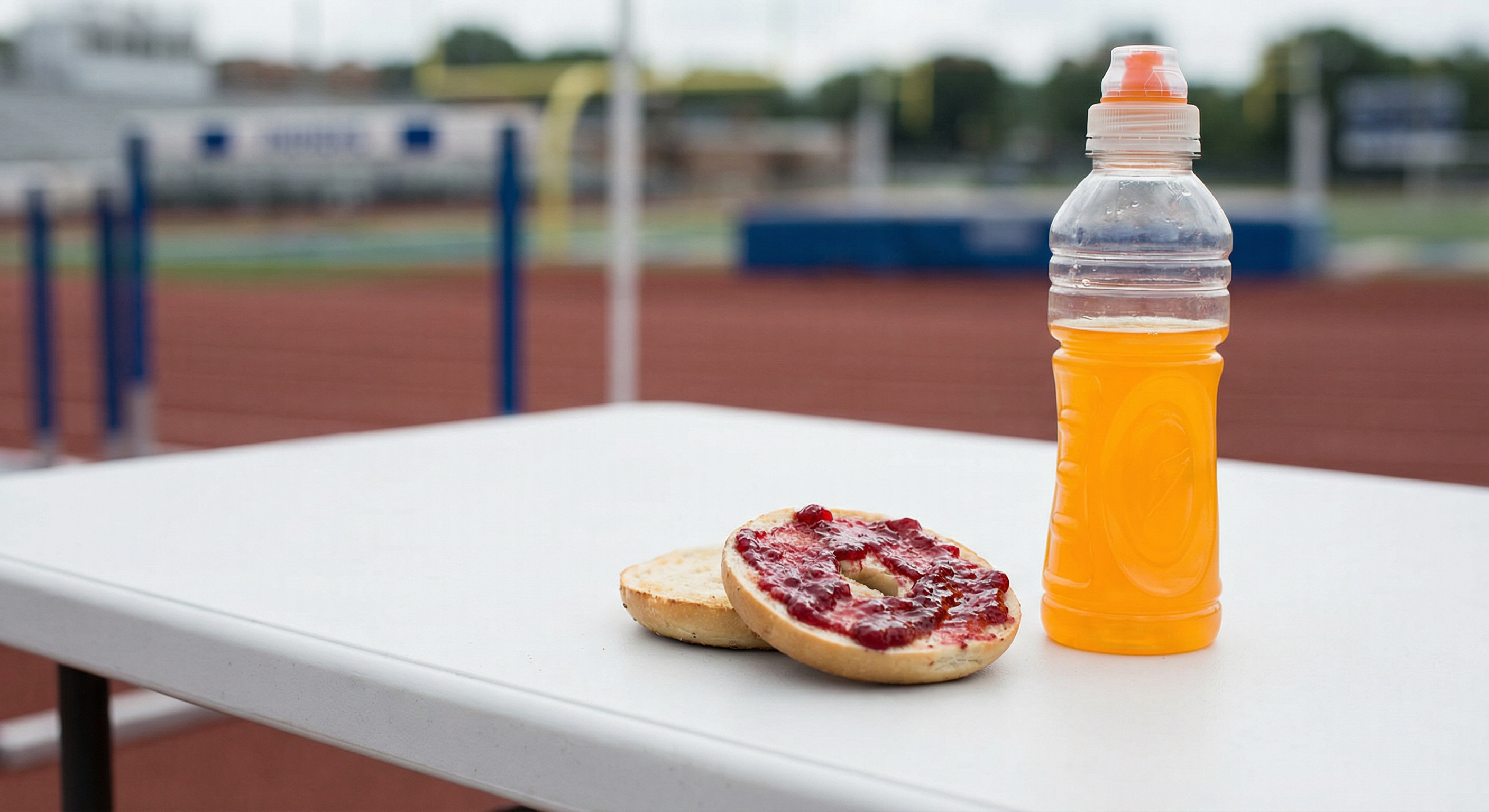 Bagel + jam + banana breakfast