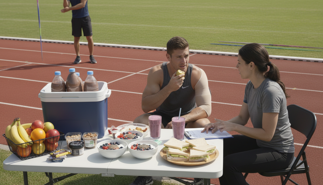 Guide cover used as a visual anchor for javelin shoulder recovery support.