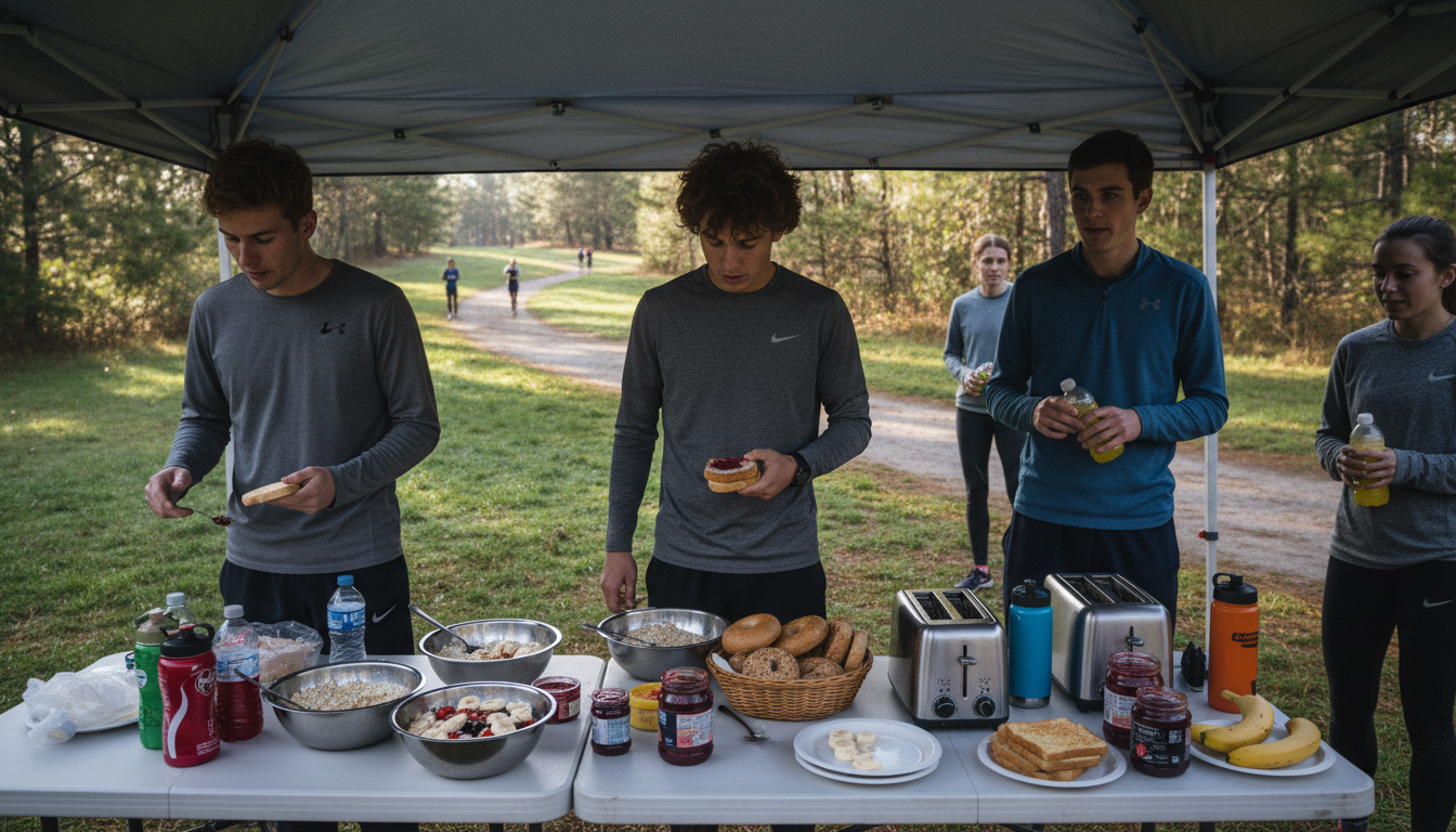 Guide cover used as a visual anchor for pre-race pasta-dinner decision making.